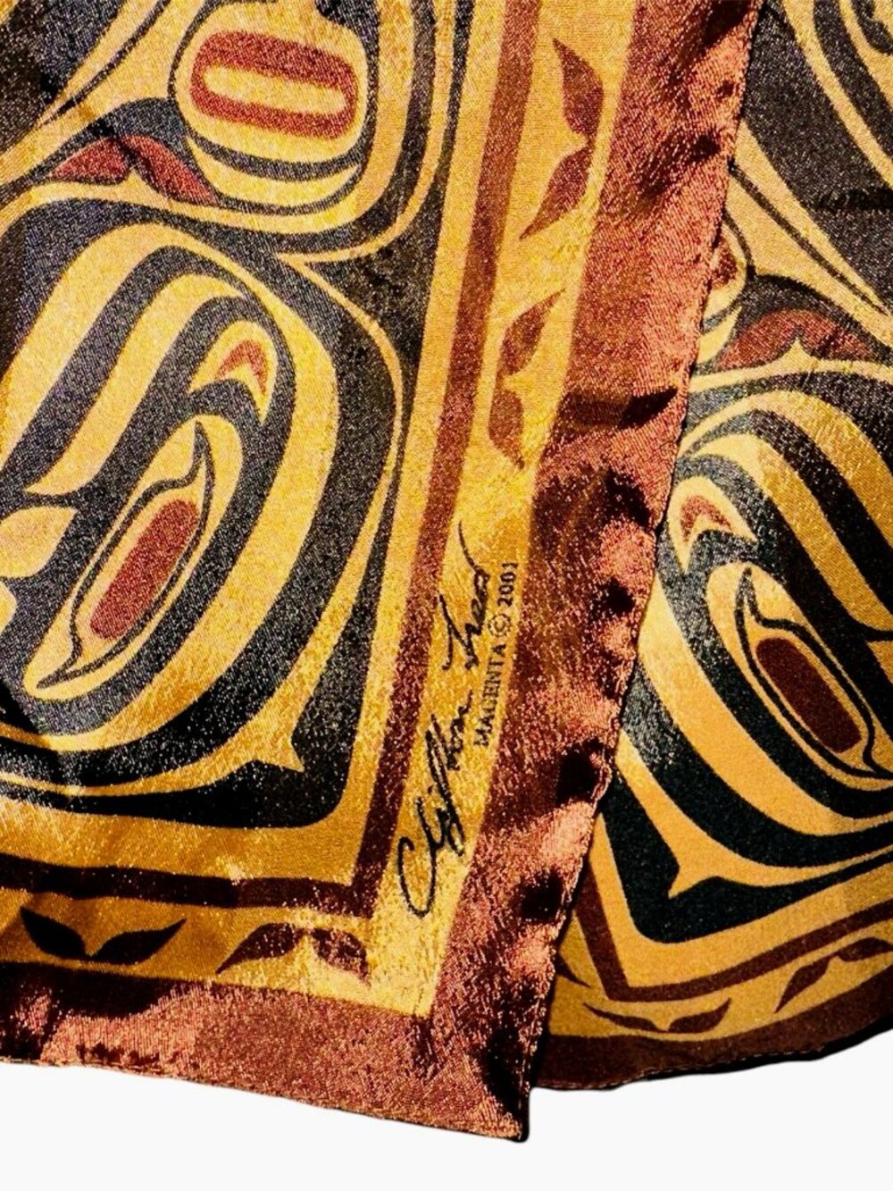 Clifton Fred Magenta 2001 Bear Box Tribal Design in Copper Oblong Scarf 60"x13" - Picture 4 of 5